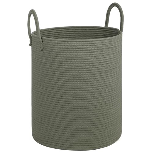 Image of HOBASKET Large Laundry Basket,Laundry Hamper,15''x18'' Cotton Rope Storage Basket with Handles,baby hamper,Nursery Blanket Storage Living Room,toy basket,kids laundry(Green)