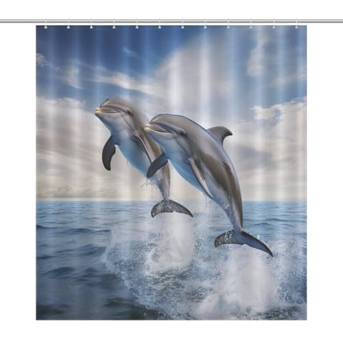 Rideau de douche dauphin en polyester imperméable 168x183cm pour salle de bain