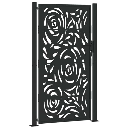 vidaXL Puerta de jardín diseño llama acero negro 105x180 cm, puerta de cerca, puerta exterior, puerta de metal, puerta de seguridad, puerta de entrada