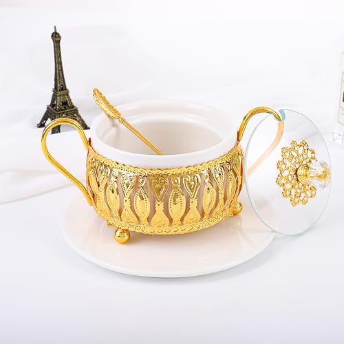 Flylin Turkish Glass Sugar Bowl with Lid and Spoon