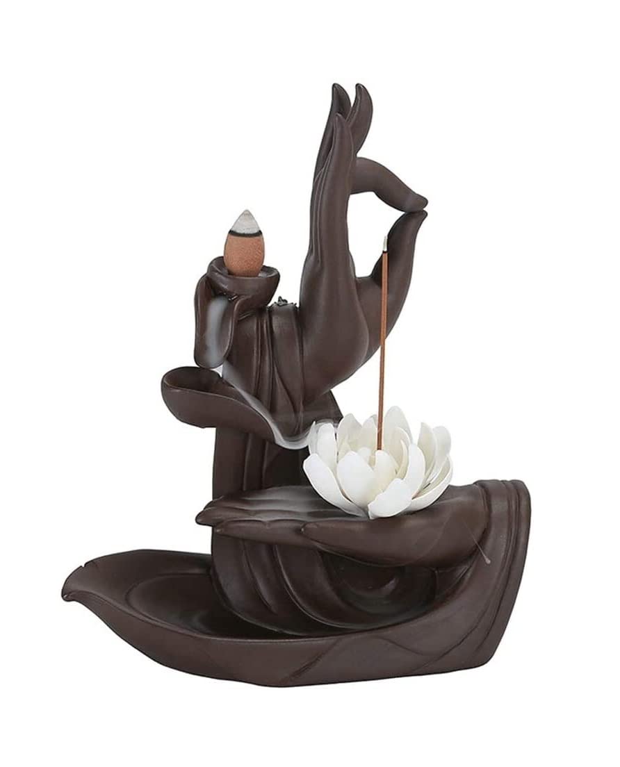 Porta Incenso Bruciatore Incenso Bruciatore di Incenso di Argilla Bruciatore di Incenso di Riflusso della Mano di Buddha Regalo Bruciatore di Incenso di Loto Portaincenso per Famiglia