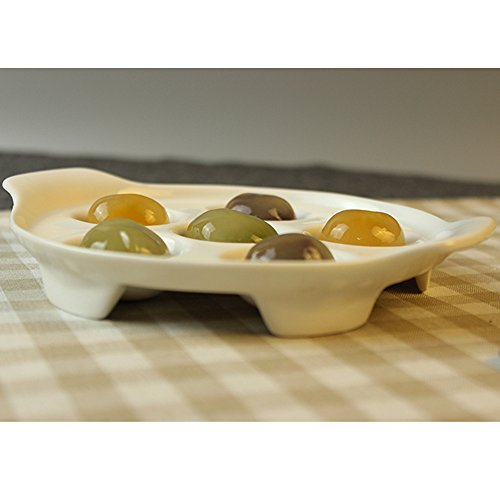 TAMUME Ceramiczna miska na ślimak z 6 otworami i tacą na ślimaki, biała porcelanowa tabliczka ślimakowa z łatwym do trzymania uchwytem (zestaw 2 sztuk)