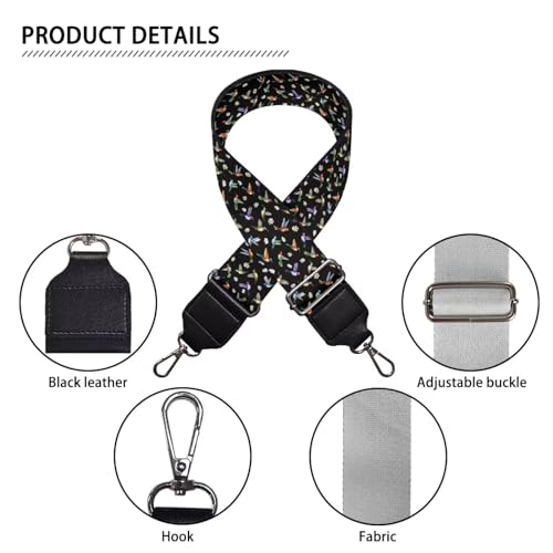 Image of Hummingbird Purse Strap for Women Daisy Flower Canvas Crossbody Strap Floral Bird Shoulder Strap Replacement Strap Black Women's Bag Strap
