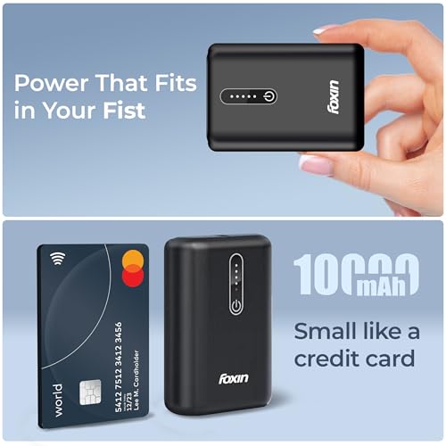 Image of Foxin Fist 10000mAh 10k Mini Power Bank | 22.5W Super Fast Charging | Built-in Type-C Cable & PD Output | Small Pocket Size | for iPhones /Android Mobiles & Other Devices | Made in India - Black