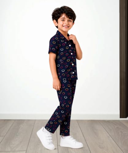 Image of 3BROS Unisex Pure Cotton Short Sleeve Kids Night Dress for Boys & Girls Nightwear /Sleepsuit /Sleepwear /Loungewear Night Suit for Boys and Girls Top and Pyjama Combo Set