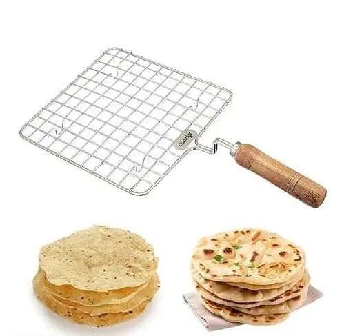 Square Papad Jali & Roaster with Wooden Handle ? Paneer Grill, Roti Maker, Barbecue & Vegetable Tandoor Net for Chapati, Toast & Baigan Bharta-image-5