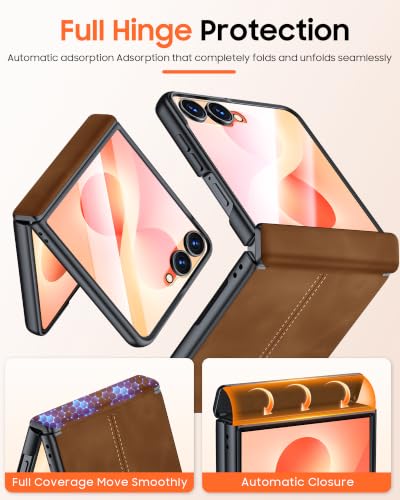 Image of for Galaxy Z Flip 8 Case with Hinge Protection & Screen Protector | Ultra-Thin PU Leather Matte PC Shockproof Cover, Slim Protective Phone Case for Galaxy Z Flip 8-Brown