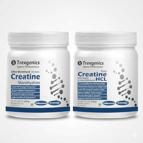 Trexgenics Micronized CREATINE MONOHYDRATE AND CREATINE HCL ULTRA PURE for Preworkout, Energy, Endurance, Performance (250 gm. 250 gm)-image-30