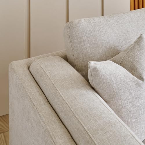 Image of Home Centre | Lansbury NXT Fabric 2-Seater Sofa with Cushions | Sofa for Living Room | Solid Wood | Beige | 1 Year Warranty