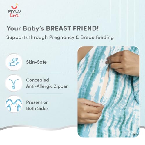 Image of Maternity Dress for Women with Breastfeeding Zippers | Kaftan Dress | Adjustable Belt for Growing Belly | Feeding Dress for Pre & Post Pregnancy