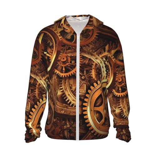 Chemise de soleil pour homme UPF 50+ Cool Steampunk Gears avec capuche