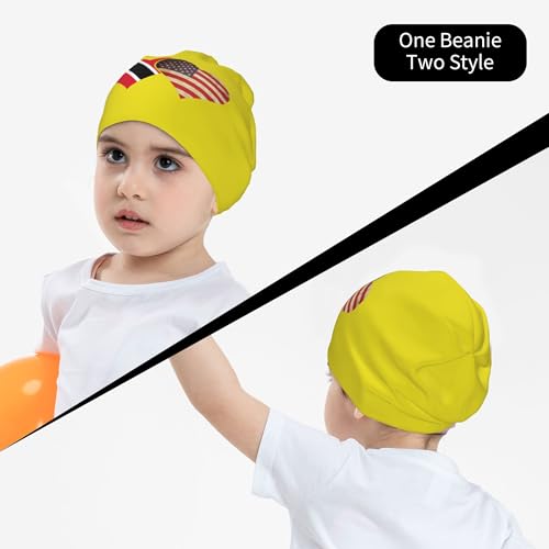 Trinidad Tobago and American Flag Children Hip Hop Knitted Hat Kids Elastic Leisure Knit Cap Warm Sleep Beanies Black4
