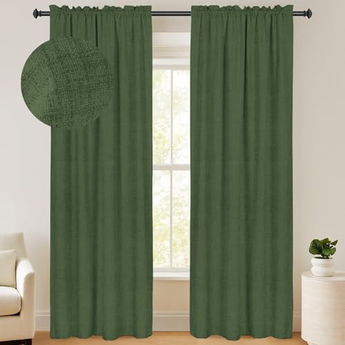 100% Blackout Shield Juego de 2 paneles de cortinas opacas de lino de 90 pulgadas de largo, cortinas opacas para dormitorio/sala de estar, cortinas y cortinas con aislamiento térmico y bolsillo para