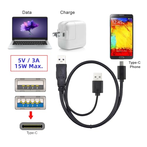 Image of cablecc Type-C USB-C to USB 3.0 Male & USB 2.0 Dual Power Data Y Cable 5Gbps for Laptop & Hard Disk