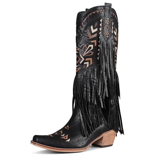 Image of SaraIris Women's Cowgirl Boots Knee High Fringe Boots | Casual Boots