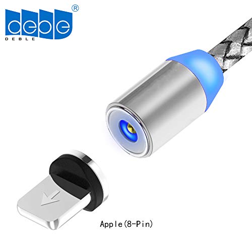 DEBLE 3 in 1気電話充電器ケーブル マグネット式 磁360度自動接続 携帯電話スマートフォン用USB充電 最大2.4A iPhone/iPad/Android/Type-C/USB-C対応 1m 2m (2M-Apple, シルバー)