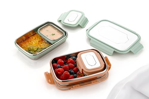 Image of Attro E-lite Stainless Steel Lunch Box with Small Container Sleek & Compact Food Grade Ideal for Office, School, Picnic & Outdoor - 800ml+180ml Peach