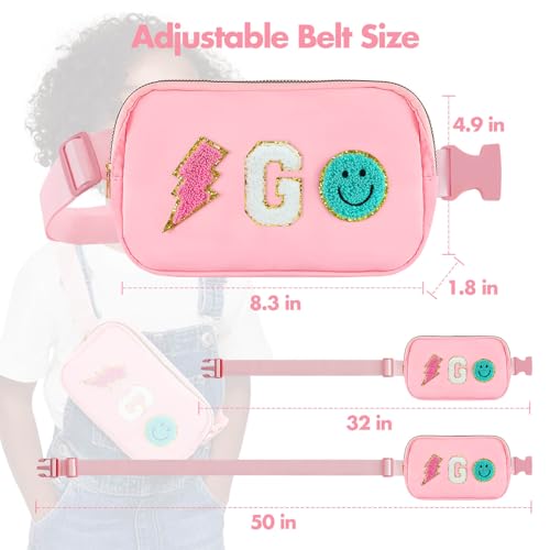 Image of PainZieteg Fanny Pack for Girls Chenille Letter Belt Bag Crossbody for Kids | Preppy Nylon, Waterproof, Gold-Plated Zipper, Adjustable Strap, Birthday Christmas Easter Gifts for 4-13 Year Old Teen Girls
