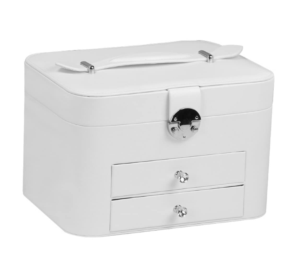 Caja De Joyería Joyero De Doble Capa con Cerradura Y Cajón De Espejo, Organizador De Joyas De Viaje con Cerradura, Caja De Almacenamiento De Joyería para Mujer Organizador De Joyas(White)