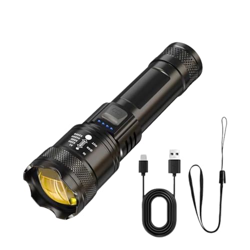 Linterna táctica genérica de alto brillo – portátil de aluminio | Linterna zoom recargable carcasa sellada, patrulla nocturna, iluminación de emergencia | Viajes de camping con pr