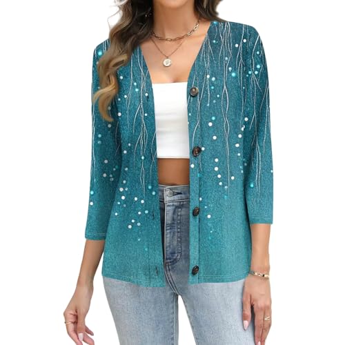 Short Cardigans for Women Lightweight 3/4 Sleeve Trendy Button Thin Open Front Light Cardigan Dressy Graphic Jackets