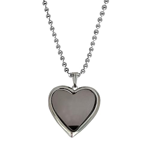 M Men Style Couple Heartshape Forever Heart to Close Openable Photoframe with Chain Pendant Gold,Grey Zinc Metal Heart Pendant for Unisex