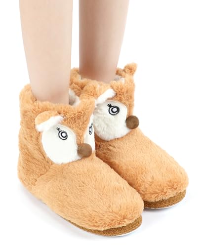 Keyela Women’s Warm Curly Fur Bootie Slippers Comfy Plush Fleece Boots Memory Foam House Shoes2