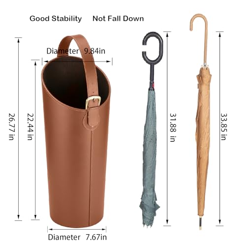 ELPMD Brown Artificial Leather Tall Umbrella Holer Entryway Indoor for Business Office,22.4 Inch Umbrella Stand Entryway with Removable Water Tray 2 Hooks by ELPMD - Used condition - Image 2