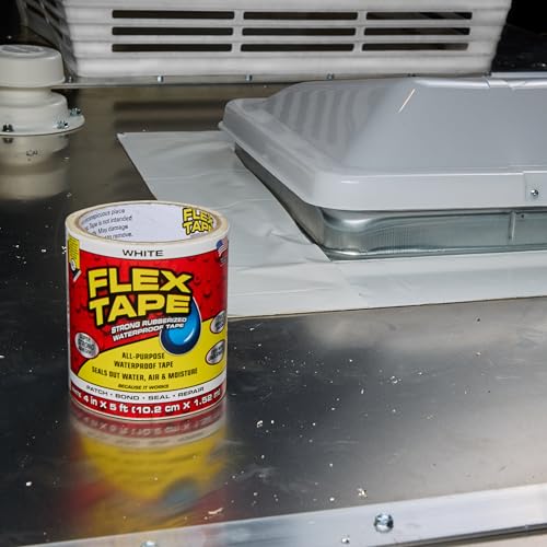 Flex Tape, Original Thick Flexible Rubberized Waterproof Tape - Seal and Patch Leaks, Works Underwater, Indoor Outdoor - Home RV Roof Plumbing and Pool Repairs, White, 4 in x 5 ft, Pack of 1