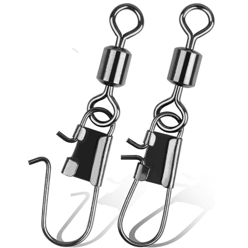 VATEICO Broches giratorios de pesca, 100 piezas giratorias giratorias con broches entrelazados, barril giratorio de seguridad, doble bloqueo, conector de línea de señuelo de pesca de cobre de 16