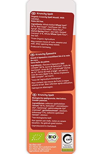 Barnhouse Krunchy Dinkel, Bio Dinkel-Knuspermüsli aus Bayern, mit köstlichem Kokos, 1 x 600 g