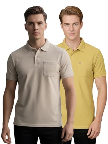 Image of Lux Cozi Men's Cotton Blend Polo T-Shirt with Chest Pocket | Collar T-Shirts for Men | Half Sleeves | Plain - Regular Fit (Pack of 2)