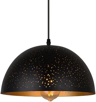 Lighting Vintage Farmhouse Adjustable Metal Pendant Light Dining Lights Fixture Perforated Pattern Dome Hanging Light Modern Geometric Metal Drum Pendant Lamp with LED Bulb