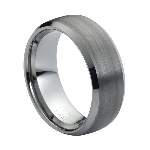 Tungsten Carbide Brushed Center Low Beveled Edge 8mm Wedding Band Ring, 10.5 Size