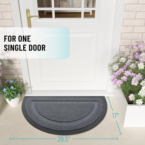 Image of OLANLY Half Circle Door Mat Indoor Outdoor Entrance Welcome, Waterproof All-Season, All-Weather Doormat, Sturdy Natural Rubber, Easy Clean Patio Porch Entryway Mat, 29.5x17, Charcoal Gray