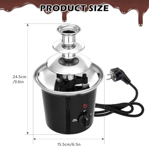 Schokobrunnen Elektrisch, 3-stufiger Schokoladenbrunnen, Edelstahl-Schokoladenfondue Maschine mit 60W, 450g Kapazität, für Partys, Geburtstage, Weihnachten