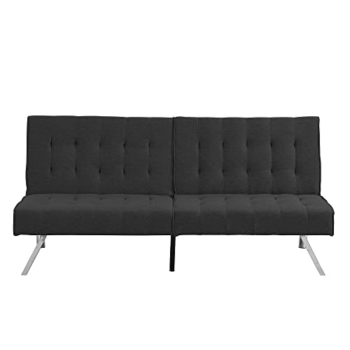 Yunlife&Home 68.1" Modern Futon Loveseat Sofa Convertible Sleeper Daybed, Folding Sofá Beds Recliner, Small Splitback Linen Fabric Memory Foam 2-Seat Couch For Living Room Furniture Sets, Black #TOP7