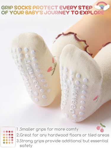 Image of Baby Toddler Girls Socks Grip Ruffle Non Slip Kids Cotton 12 Pack Socks | Premium Soft Cotton,Full Anti-Slip Grips,6 Month-7T Grippy Crew Socks for Girls,Daily School All Season Wear,Cute Ruffle Edge