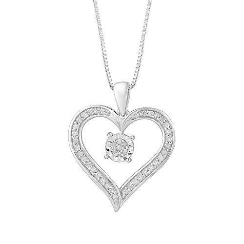Diamond Heart Necklace in Sterling Silver 1/5 cttw - 18 Inch Box Chain
