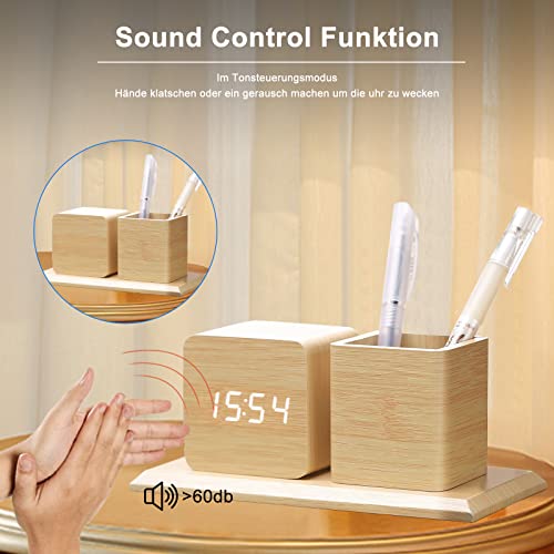 XunHe Sveglia digitale in legno con portapenne