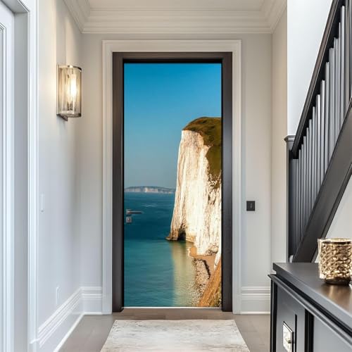 Pegatina Puerta Playa con Vista Al Mar Murales Puertas Autoadhesivo Pegatinas para Puertas Playa con Vista Al Mar Puerta Pared Mural 3D Interiores Decorativas Papel Pintado 85x200 cm m2361