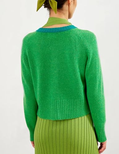 Springrain Womens Cropped Cardigan Long Sleeve Button Down Sweater Coat Color Block Casual Knit Jacket Outerwear3