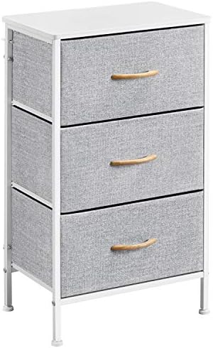 Yaheetech Chest of Drawers, 3 Drawers Fabric Storage Dresser Organizer Unit, Closet Organizer Furniture with Metal Frame for Living Room Bedroom Hallway, Light Gray and White, 45 x 30 x 76 cm