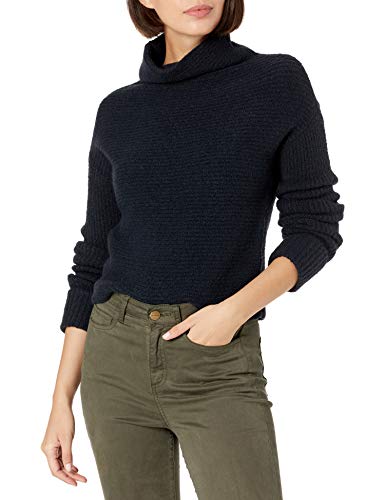 Daily Ritual Women's Cozy Boucle Horizontal Knit Standard-Fit Long-Sleeve Mock Neck Sweater, Black, Medium
