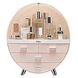 Ihuiniya STORi Makeup Storage Organizer Box，Cosmetics storage display rack with drawer，Waterproof, dustproof, elegant display cabinet，Suitable for bathroom countertop, bedroom dresser (Large Pink)