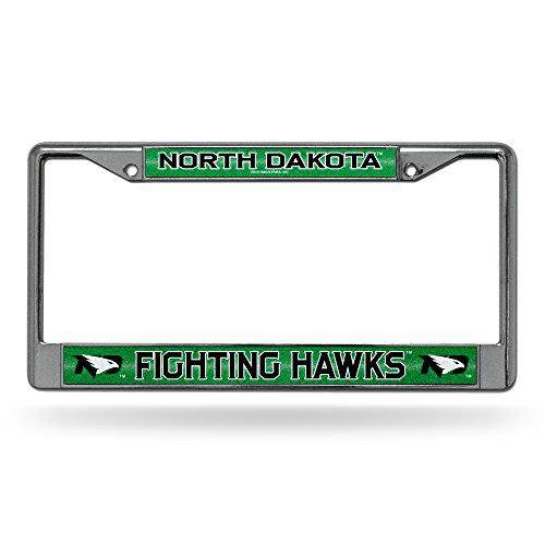 Rico Industries NCAA Bling Chrome License Plate Frame with Glitter Accent, North Dakota Fighting Hawks