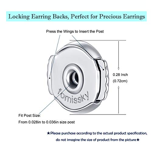 Fomissky Locking Earring Backs For Studs, 2 Pairs Secure Spring Earing Backs Replacements 18K White Gold Platd #TOP1
