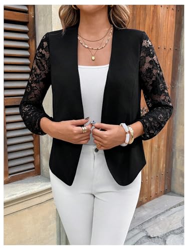 OYOANGLE Women's Casual Lightweight Jackets 3/4 Sleeve Open Front Work Office Blazer Suit Jacket4