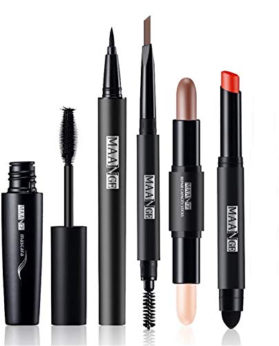FantasyDay 5PCS Makeup Gift Set Makeup Bundle Beauty Essentials Starter Makeup Kit Including Mascara, Eyeliner Pen, Eyebrow Pencil, Lipstick and Concealer Stick Makeup Kit #2