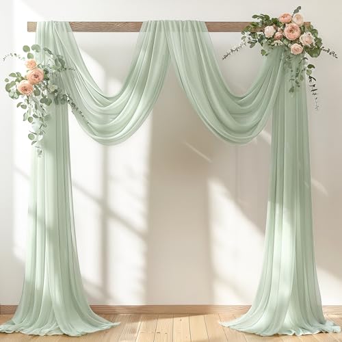 Image of 30 inch x 20Ft Wedding Arch Draping Fabric, 2 Panels Sage Green Sheer Curtain Drapes Extra Wide & Long Backdrop Curtains for Wedding Arch Ceremony Birthday Party Decorations